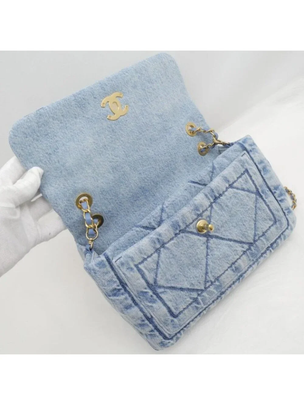 Chanel Bag Chain Shoulder Maxi Washed Denim As5734 Random Leather